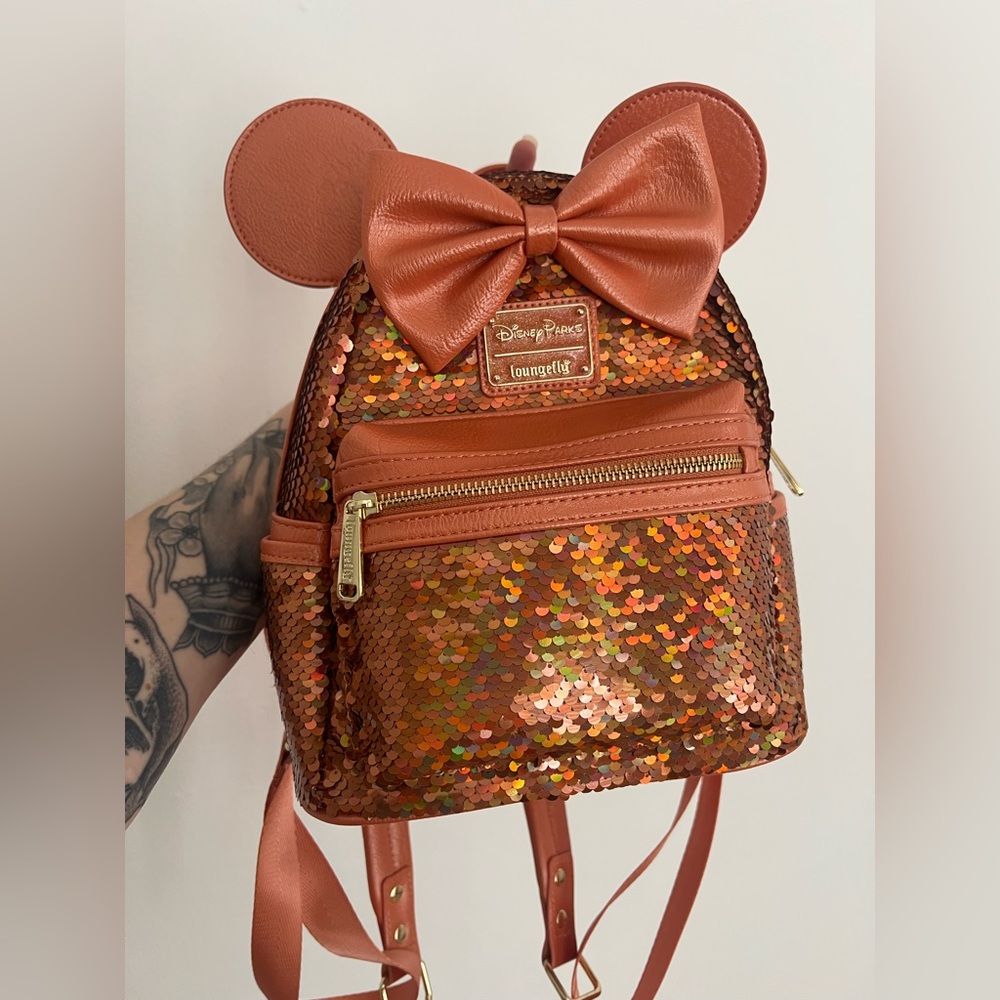 Loungefly Sequin Mini Backpack with Bow - Copper